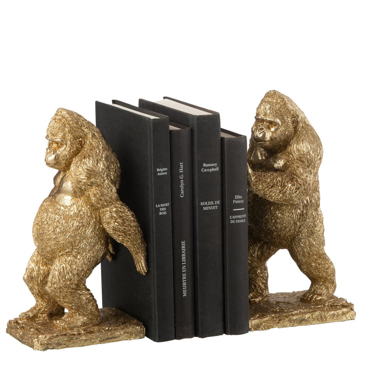 Set di 2 fermalibri Gorilla in resina dorata J-Line
