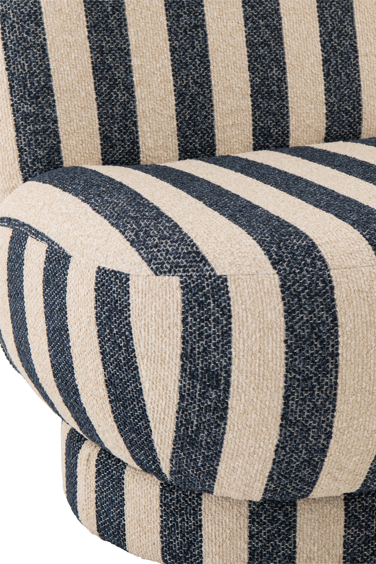 Poltrona con pouf in tessuto a righe blu/bianco sporco J-Line