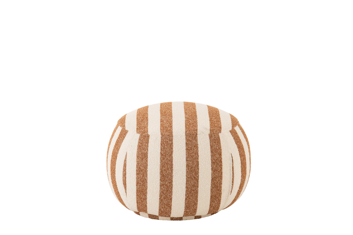 Poltrona con pouf in tessuto a righe color cammello/bianco sporco J-Line