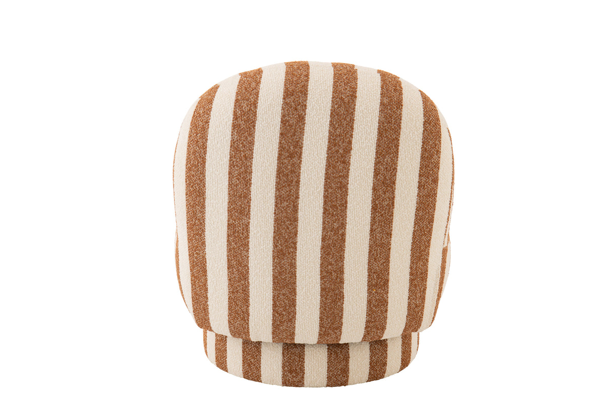 Poltrona con pouf in tessuto a righe color cammello/bianco sporco J-Line