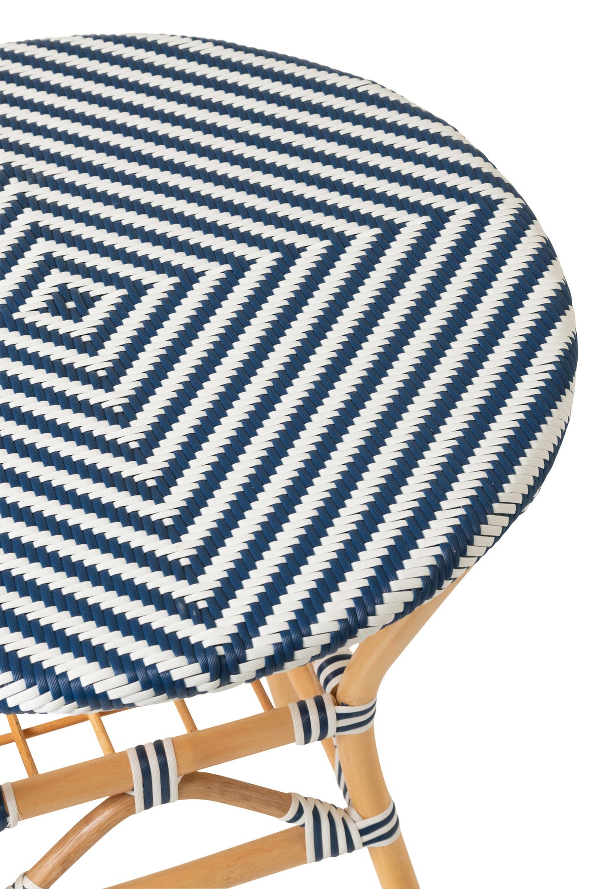 Tavolo da pranzo outdoor Geo rotondo in rattan blu/bianco J-Line