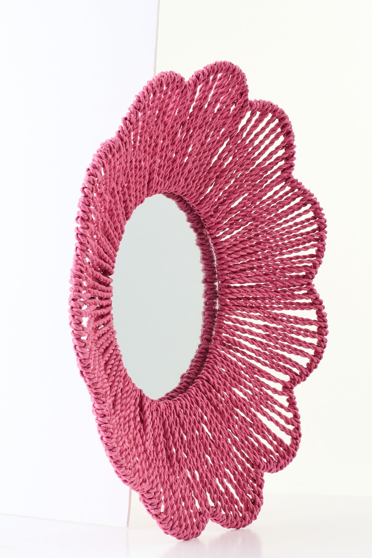 Specchio da parete in rafia rosa scuro J-Line