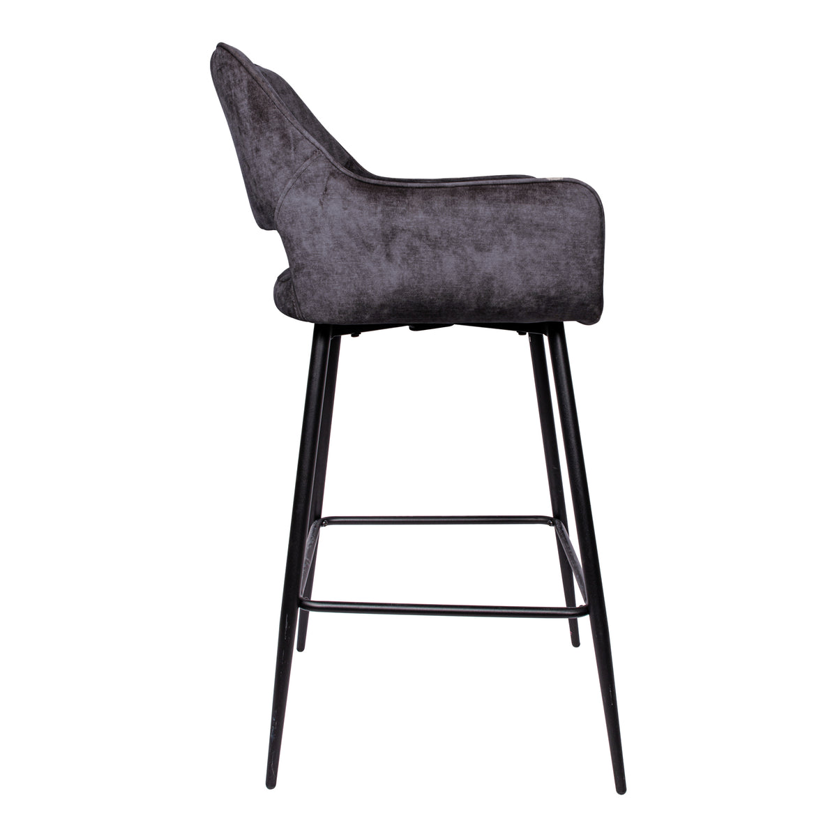 Set di 2 sgabelli da bar Fallon Velvet Anthracite con gambe in metallo nero PTMD