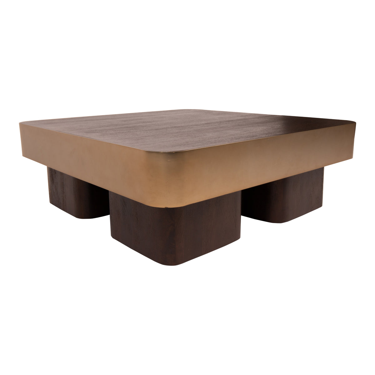 Tavolino da caffè Warren 90x90x31 legno marrone metallo oro PTMD