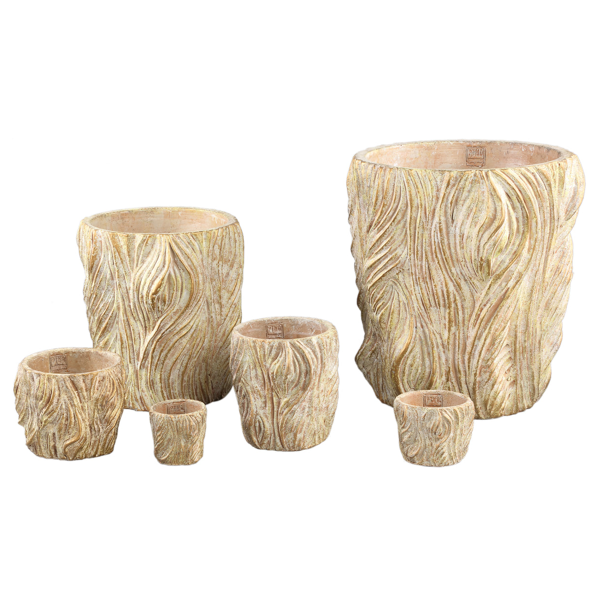 Alexio Vaso Rotondo in Cemento Crema Linee Ondulate Basso XXL Ø40cmxH40cm PTMD