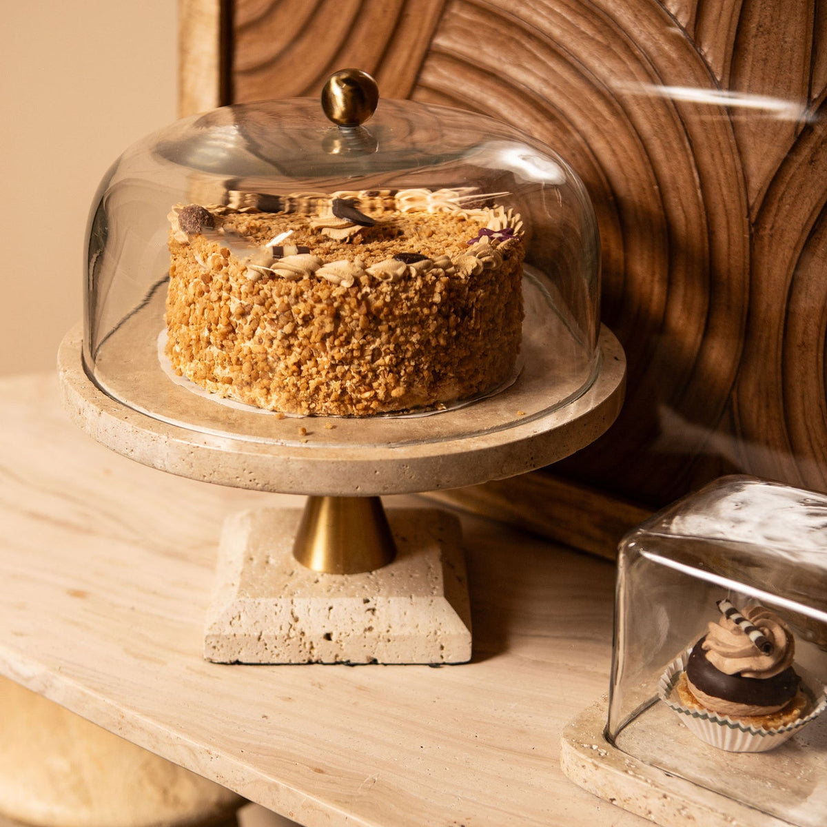 Alzatina per torte Lyron Naturale Travertino Rotonda Vetro Bell Small PTMD
