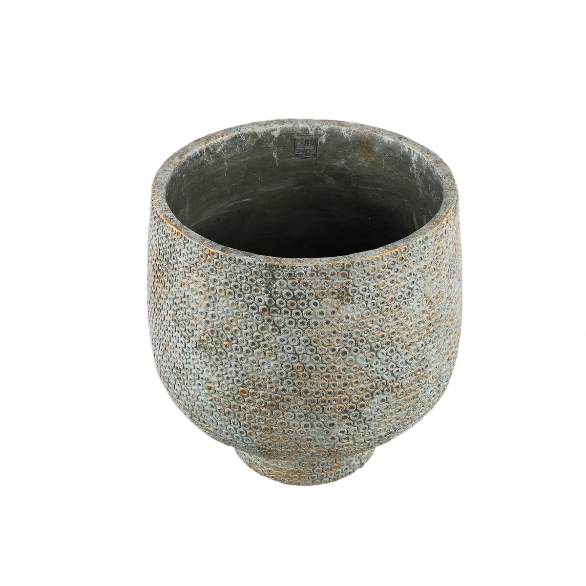 Laim Vaso Rotondo in Cemento Grigio Base con Motivo a Pois XXL Diam40xH40cm PTMD