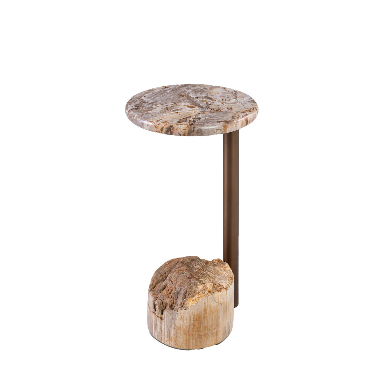Tavolino Ataja Naturale Legno pietrificato naturale Gamba in ottone PTMD