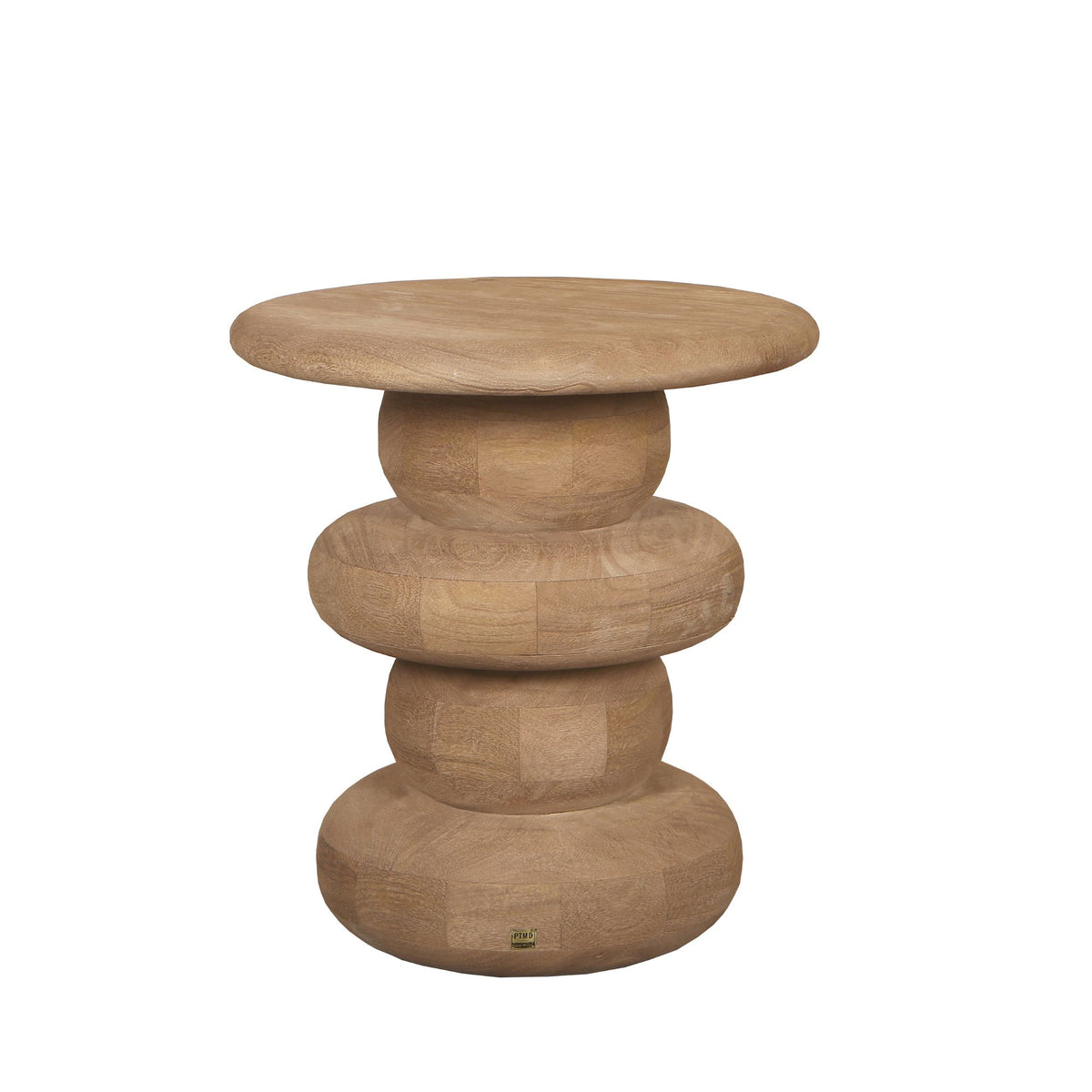 Tavolino laterale rotondo Keven, legno di mango scanalato naturale, PTMD