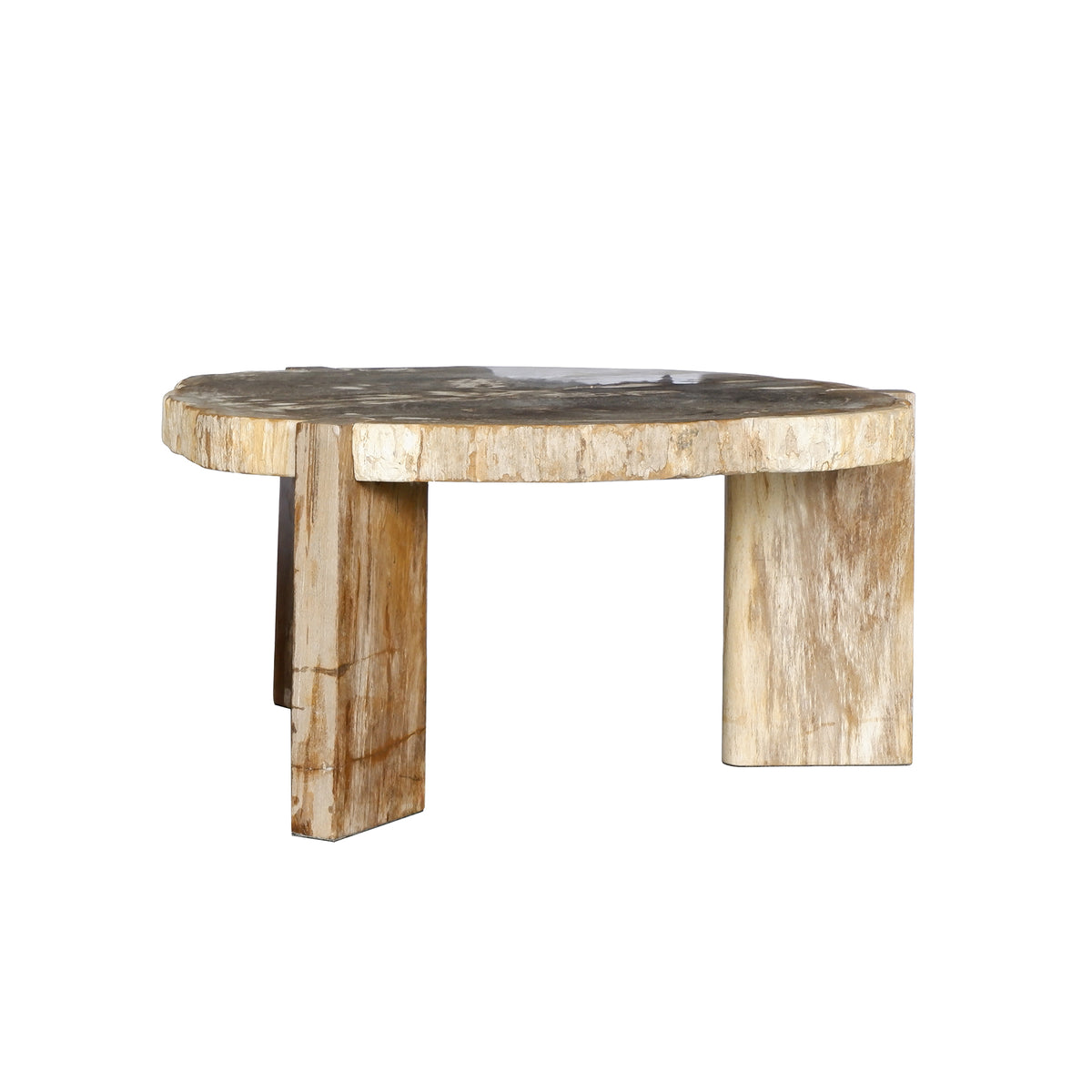 Tavolino da salotto Kayo Naturale Legno pietrificato 3 Gambe Alto PTMD