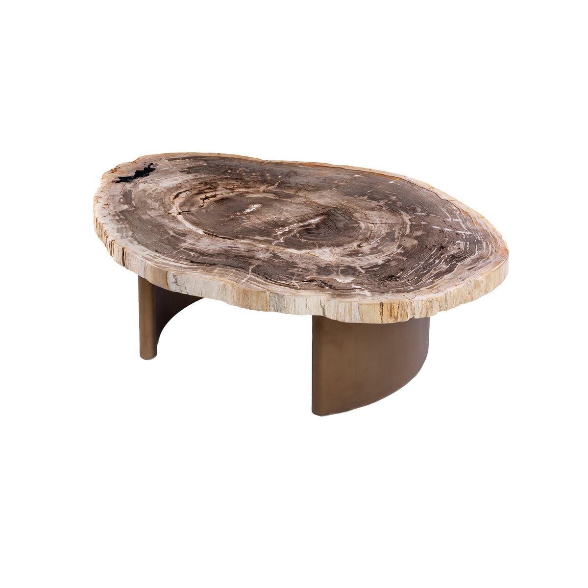 Tavolino da salotto Yoel Legno pietrificato naturale Base in ottone anticato PTMD