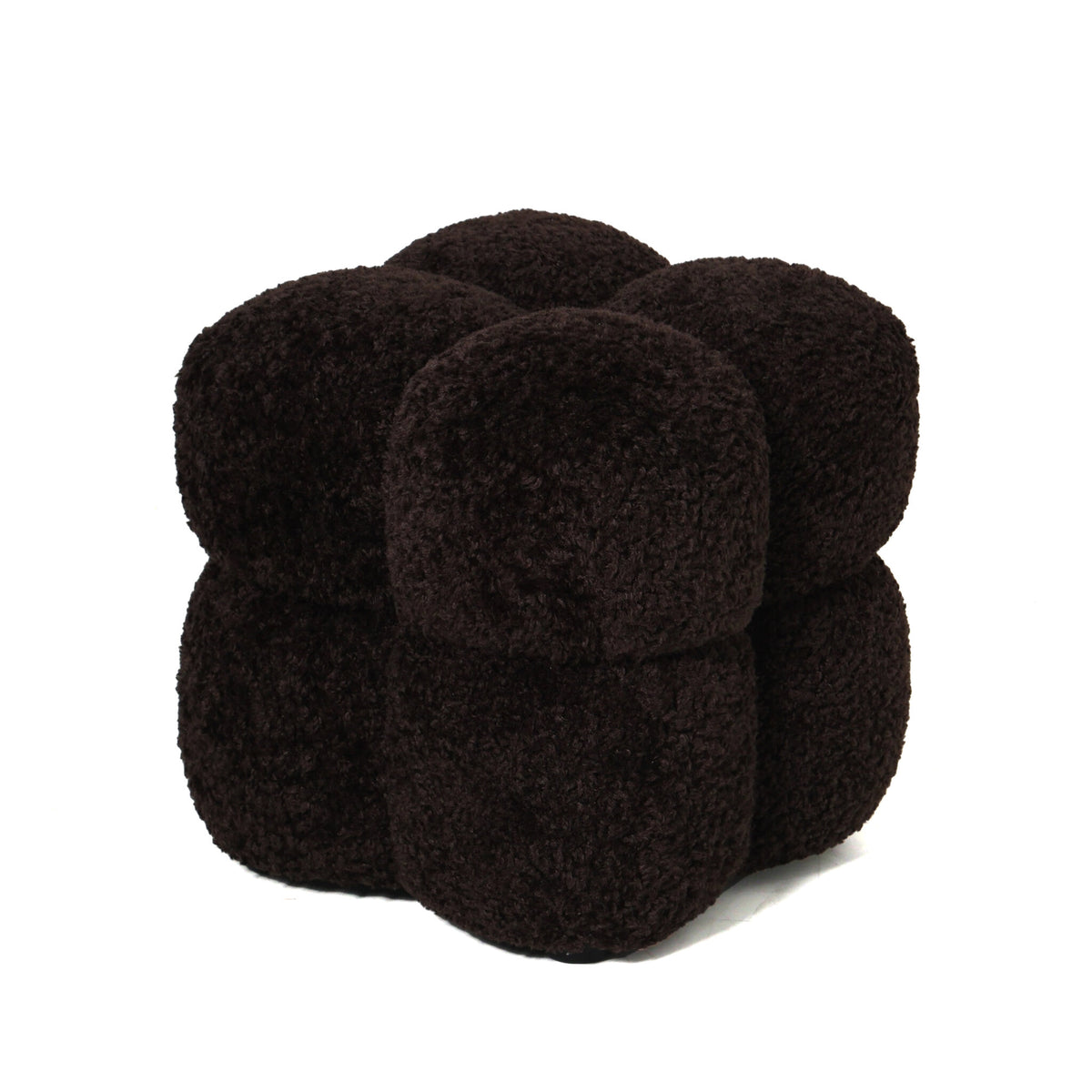 Pouf quadrato in tessuto Teddy marrone scuro PTMD