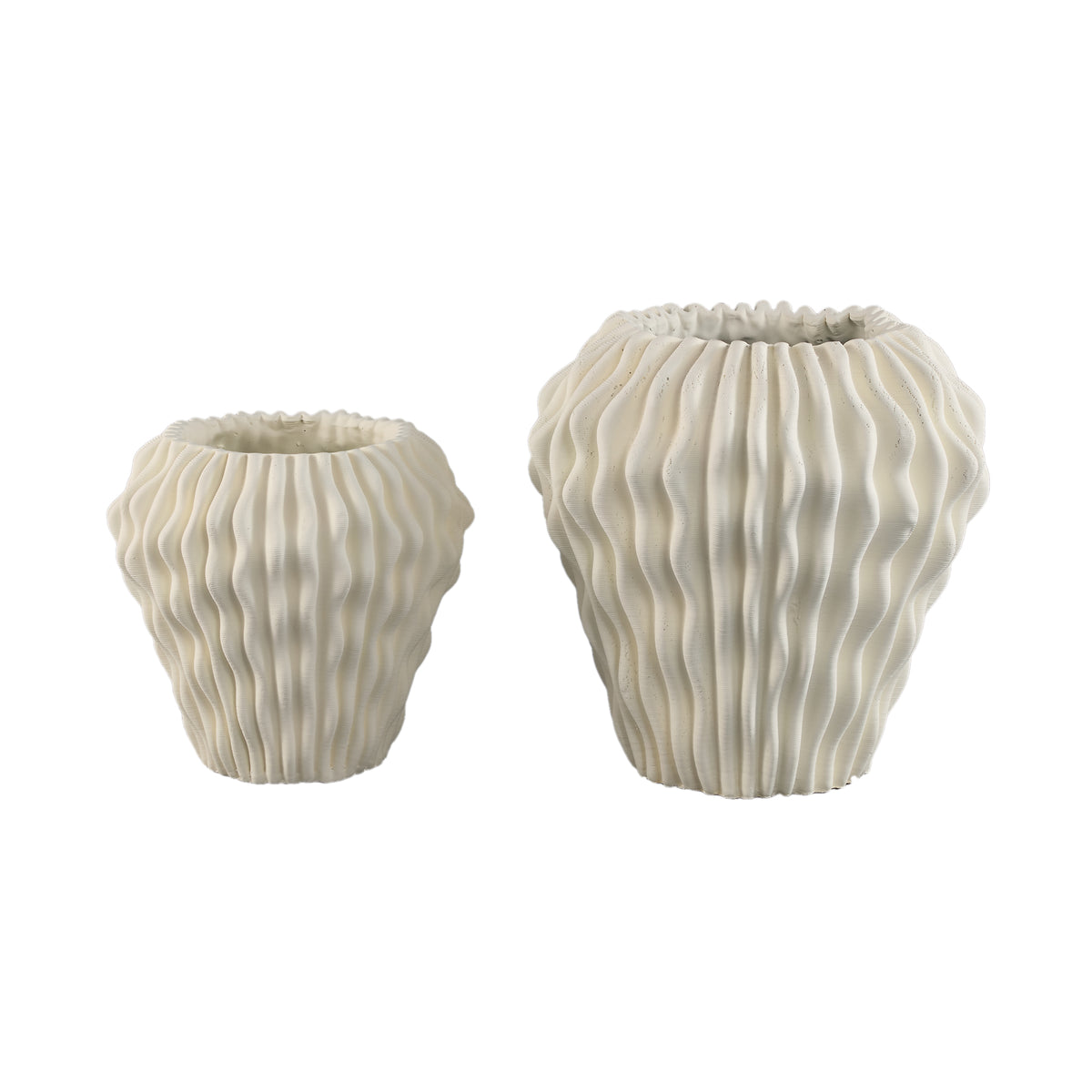 Barren Vaso Rotondo in Cemento Bianco Motivo Ondulato 3D L PTMD