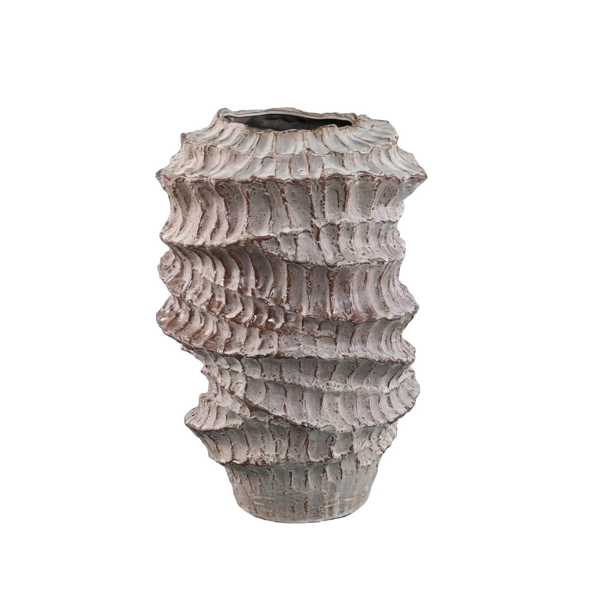 Talan Vaso in Ceramica Beige Rotondo Ondulato a Coste B PTMD
