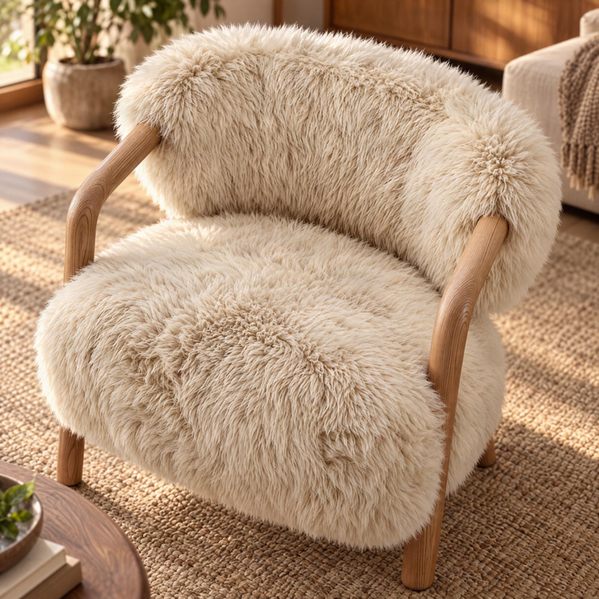 Poltrona Avelon in vera pelle di pecora beige, legno di frassino, PTMD
