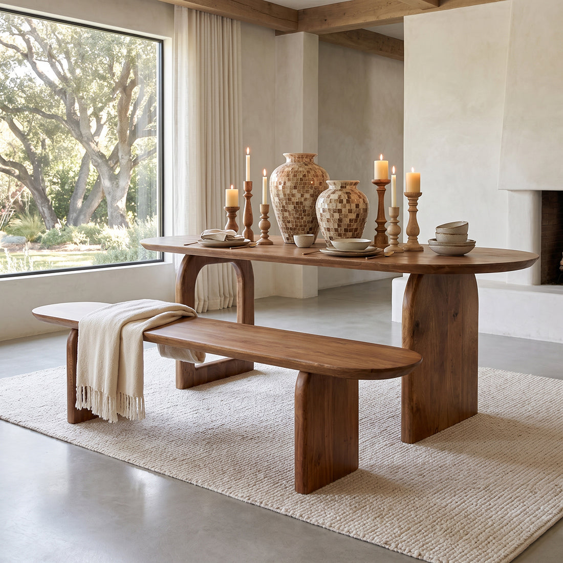 Panca da pranzo Bullnose in legno di mango marrone 180 cm Raw Materials