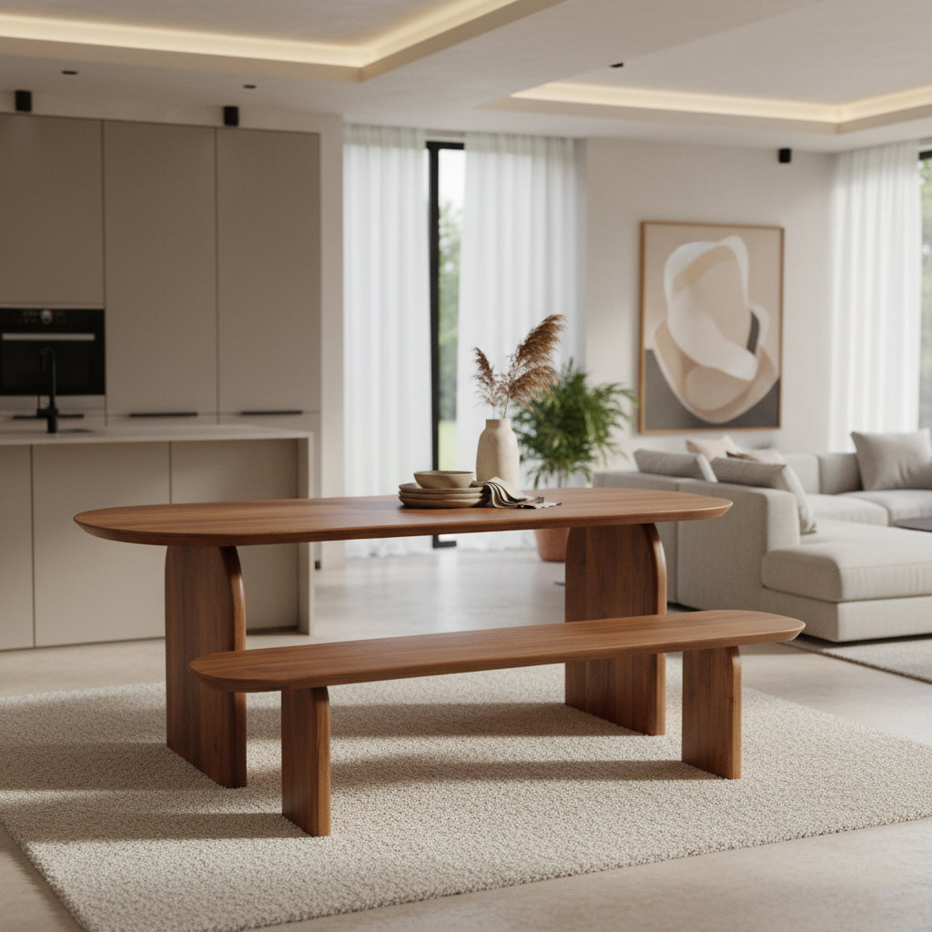 Panca da sala da pranzo Bullnose in legno di mango marrone 200 cm Raw Materials