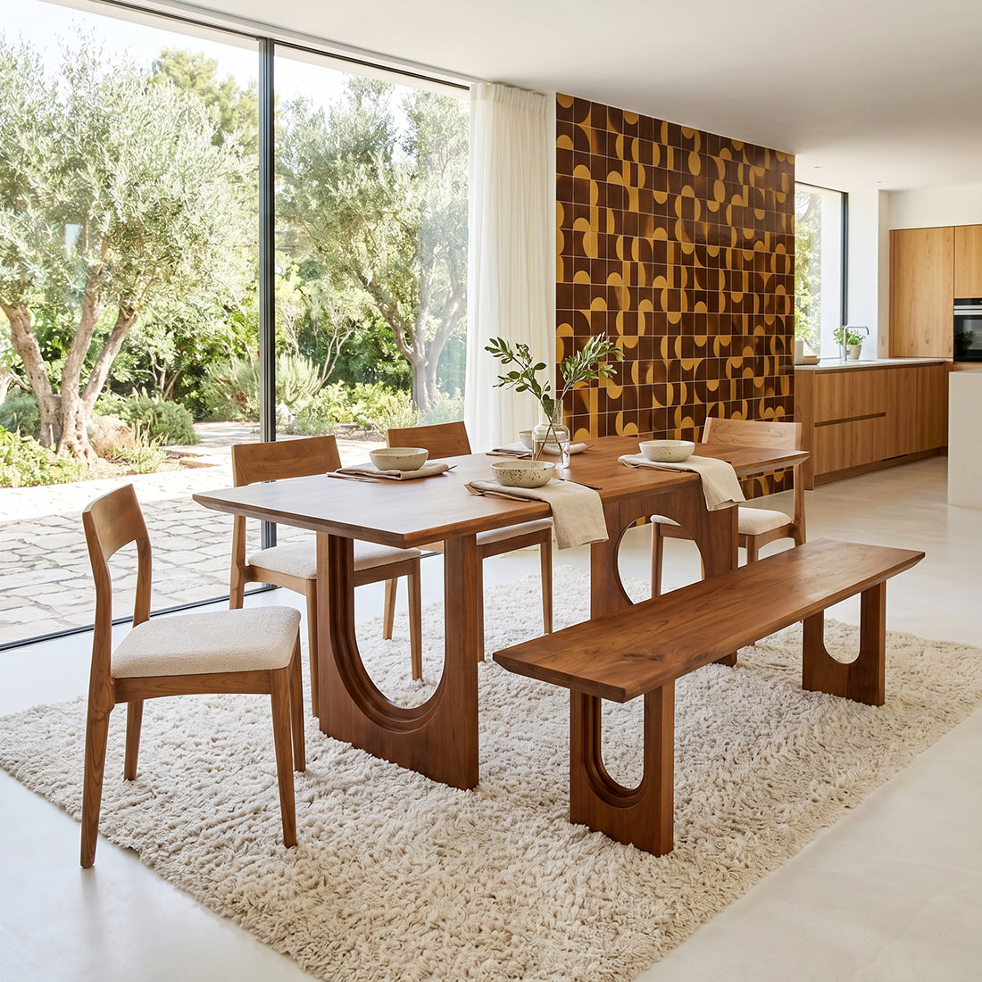 Panca da pranzo Bullnose Chamfered in legno di mango 200 cm Raw Materials