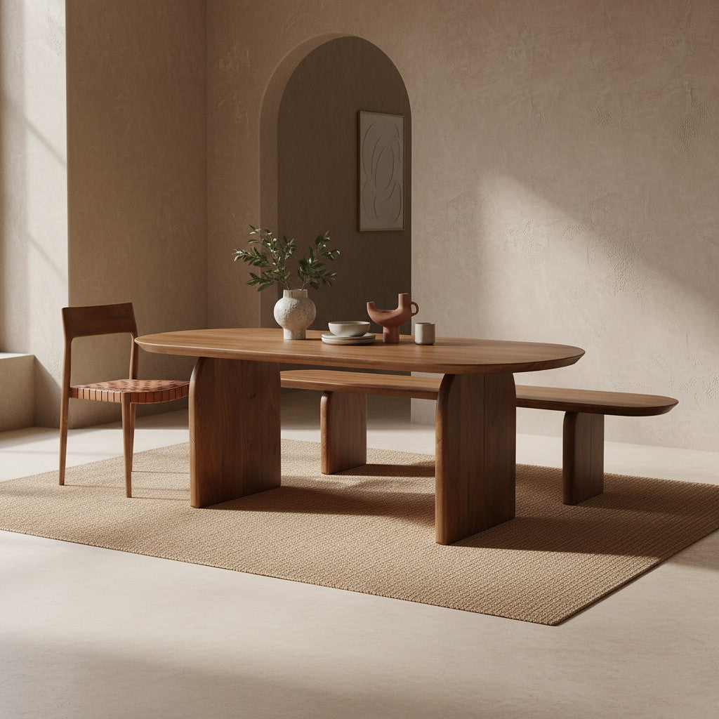 Panca da pranzo Bullnose in legno di mango marrone 240 cm Raw Materials