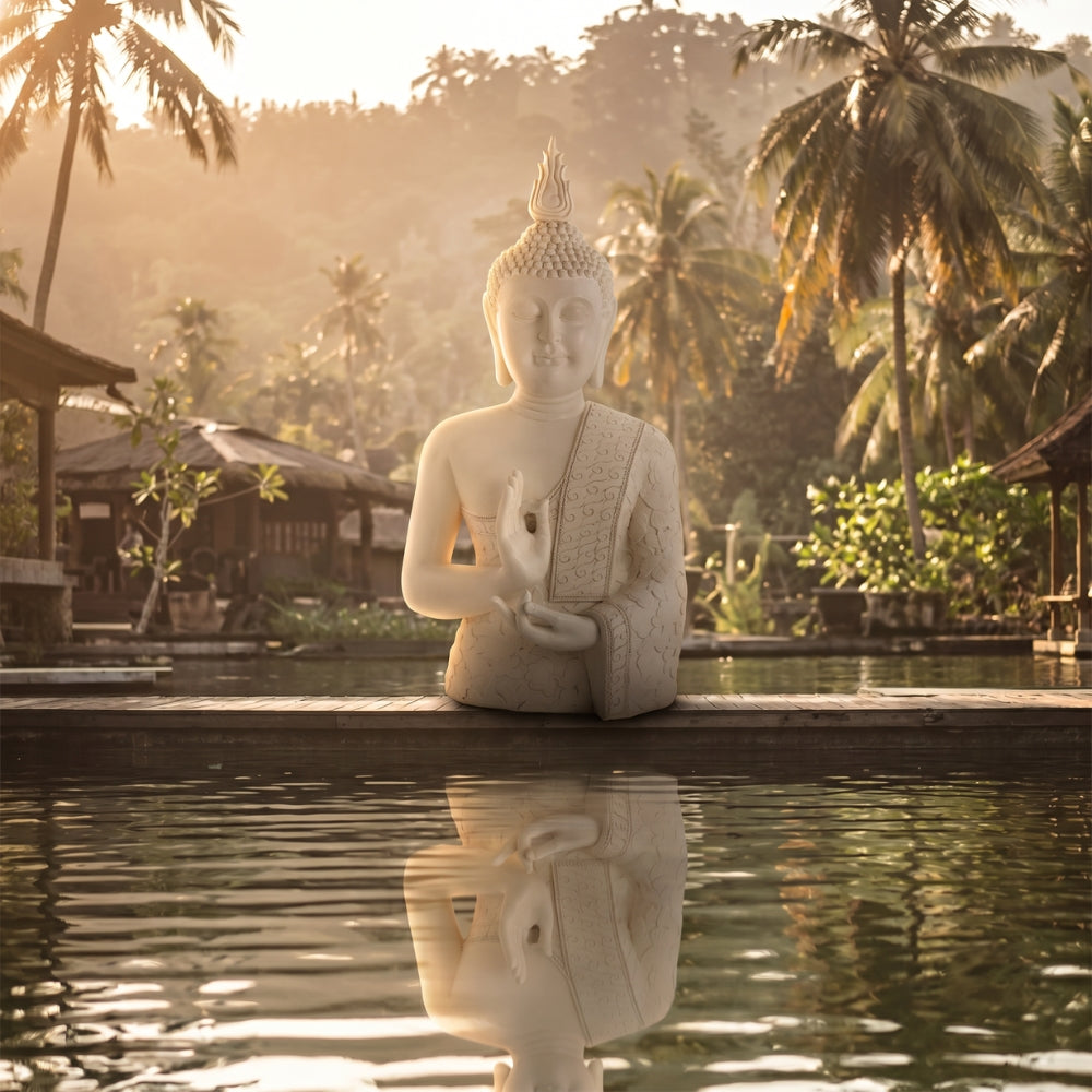 Grande Statua del Buddha Zen Bianca 124cm J-Line