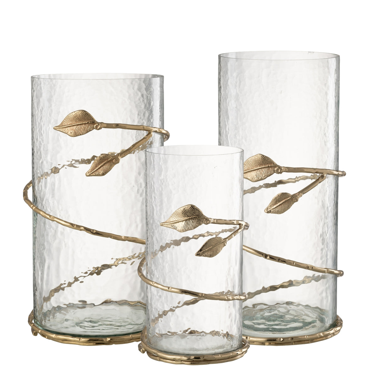 Portacandele in vetro con foglie dorate, set da 3 J-Line