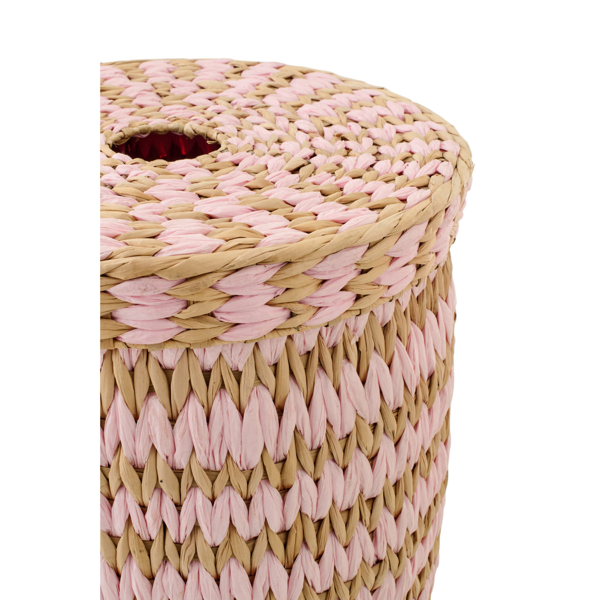 Set di 2 cesti con coperchio a righe color naturale/rosa chiaro J-Line