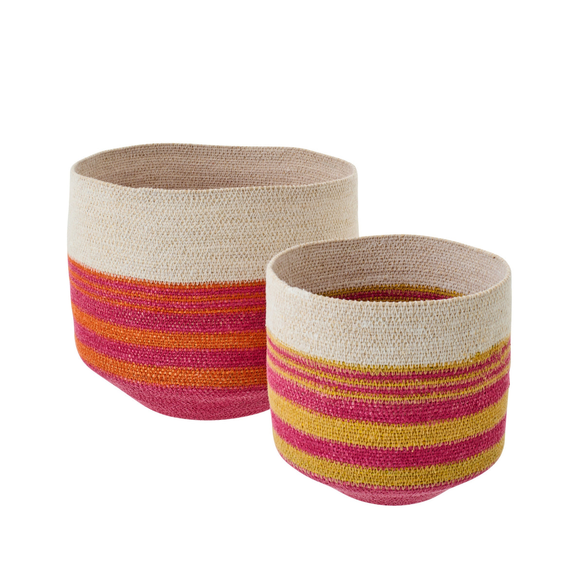 Set di 2 cesti in erba marina a righe multicolore J-Line