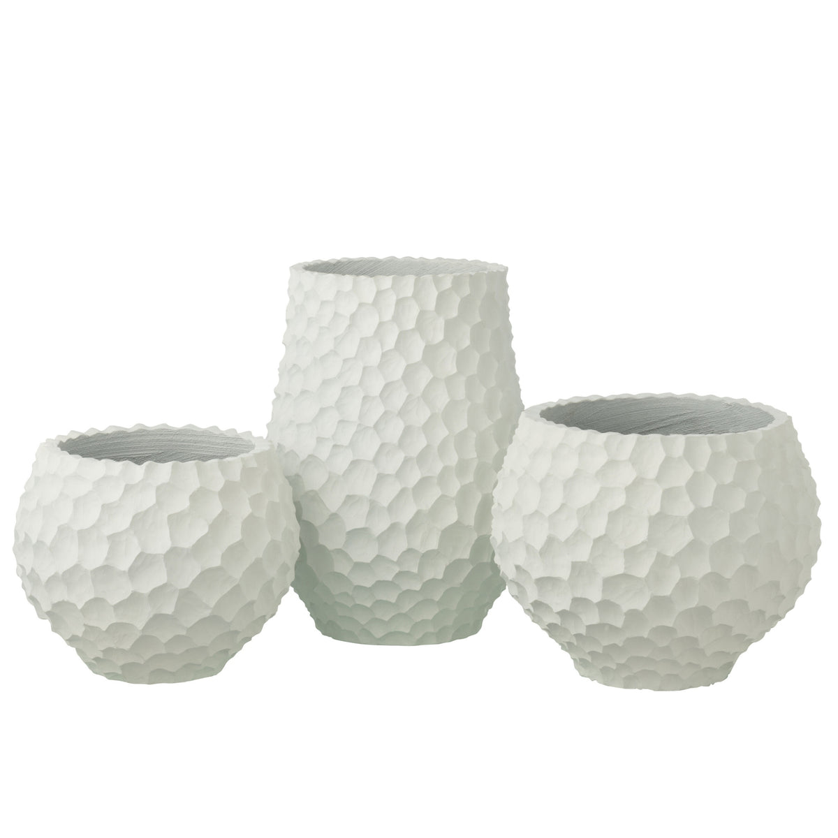 Vaso per piante con scanalature + esterno bianco sabbia Large J-Line