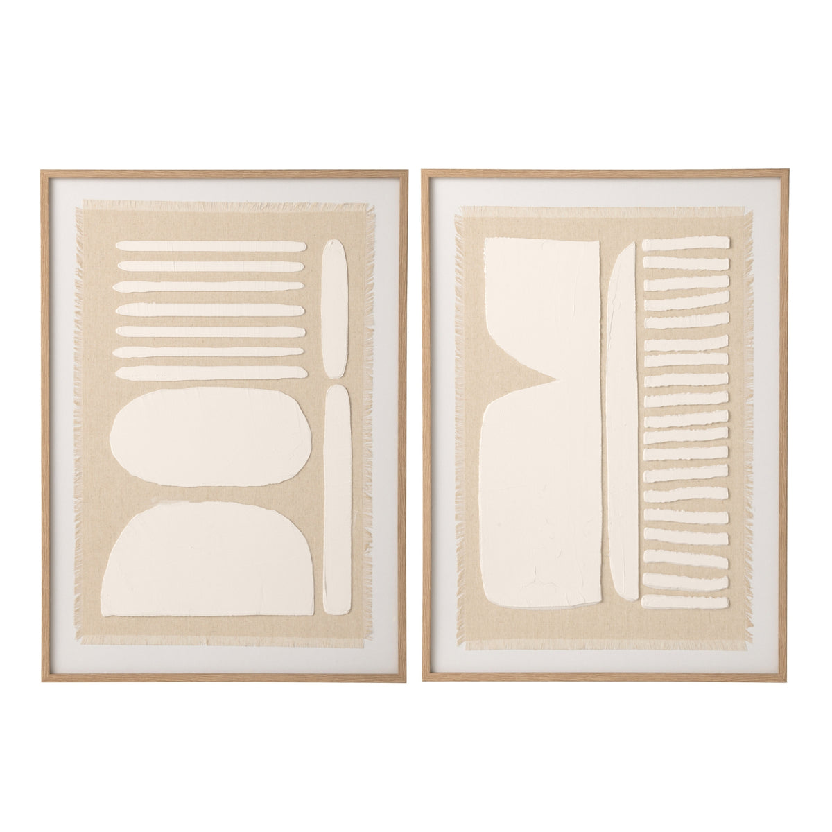 Decorazione da parete astratta su tela naturale/bianca, assortimento di 2, J-Line