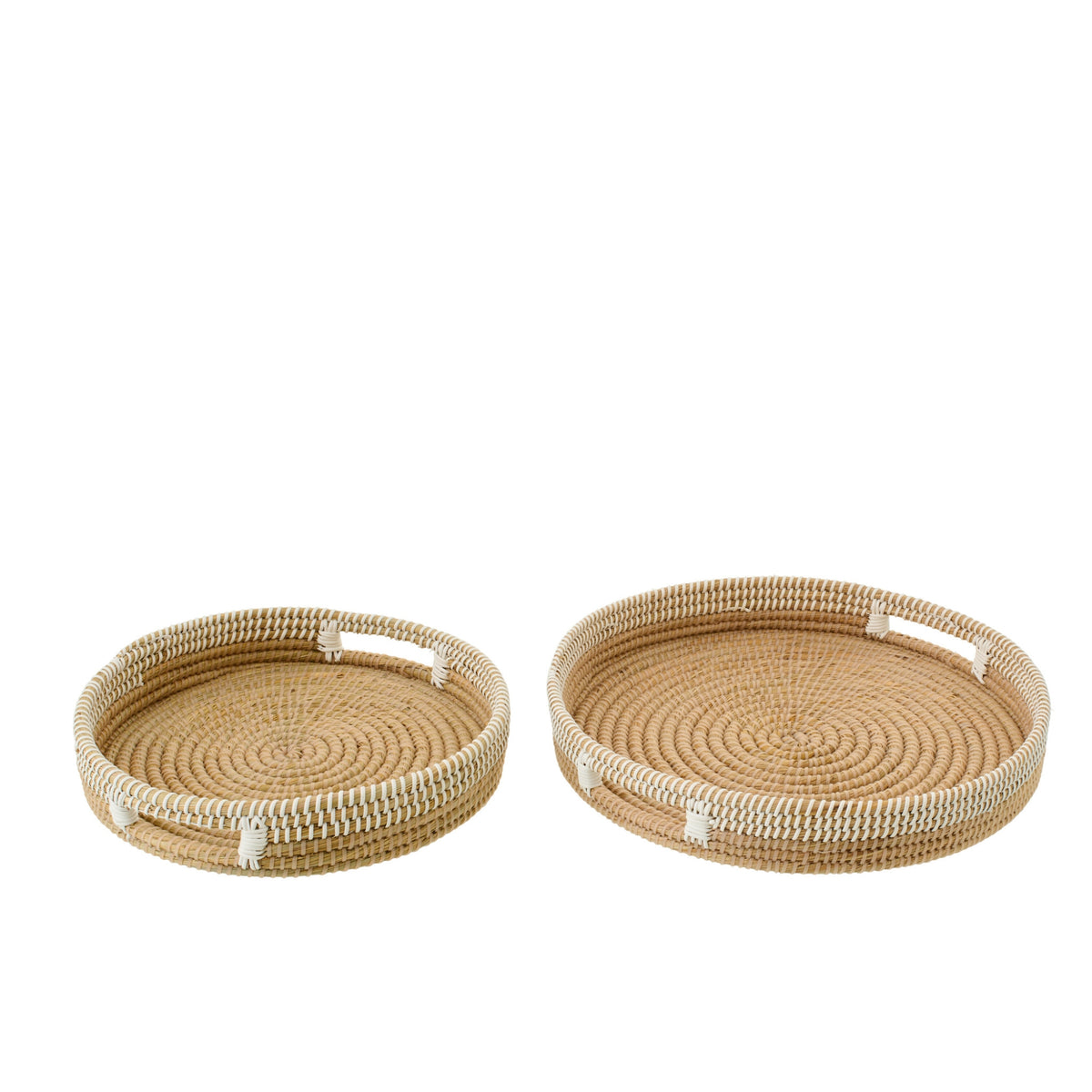 Set di 2 vassoi decorativi in paglia naturale/bianca J-Line