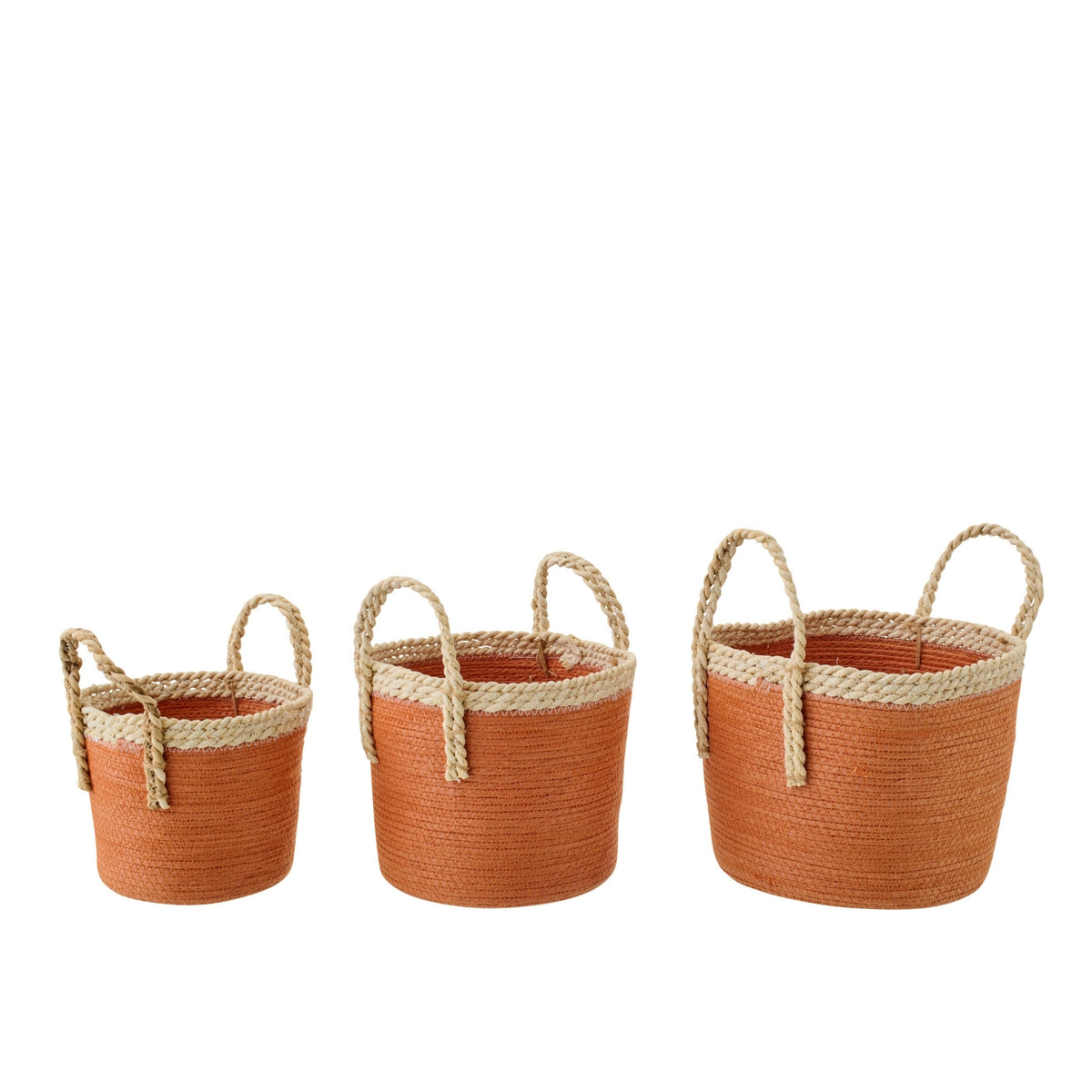 Set di 3 cesti con manici in carta arancione scuro/naturale J-Line