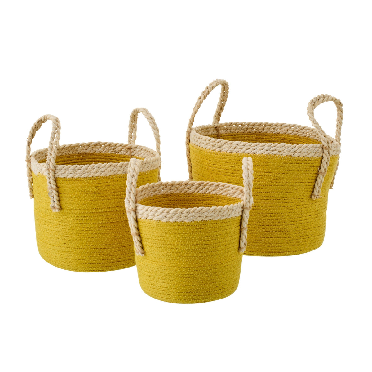 Set di 3 cesti con manici in carta giallo senape/naturale J-Line