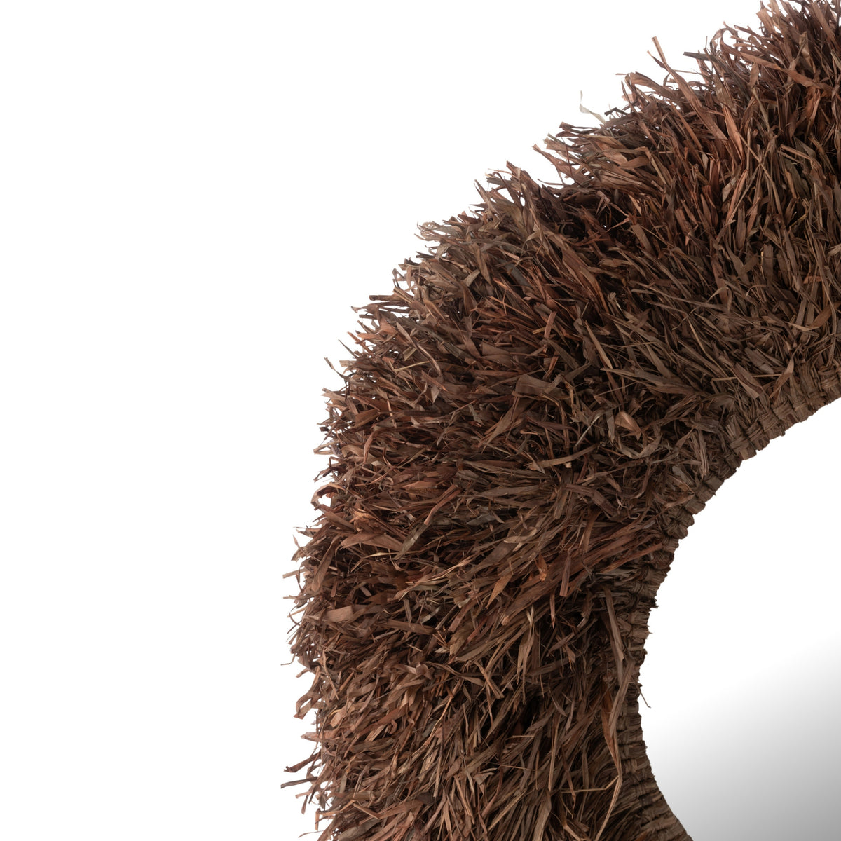Specchio da parete rotondo in sisal marrone scuro J-Line