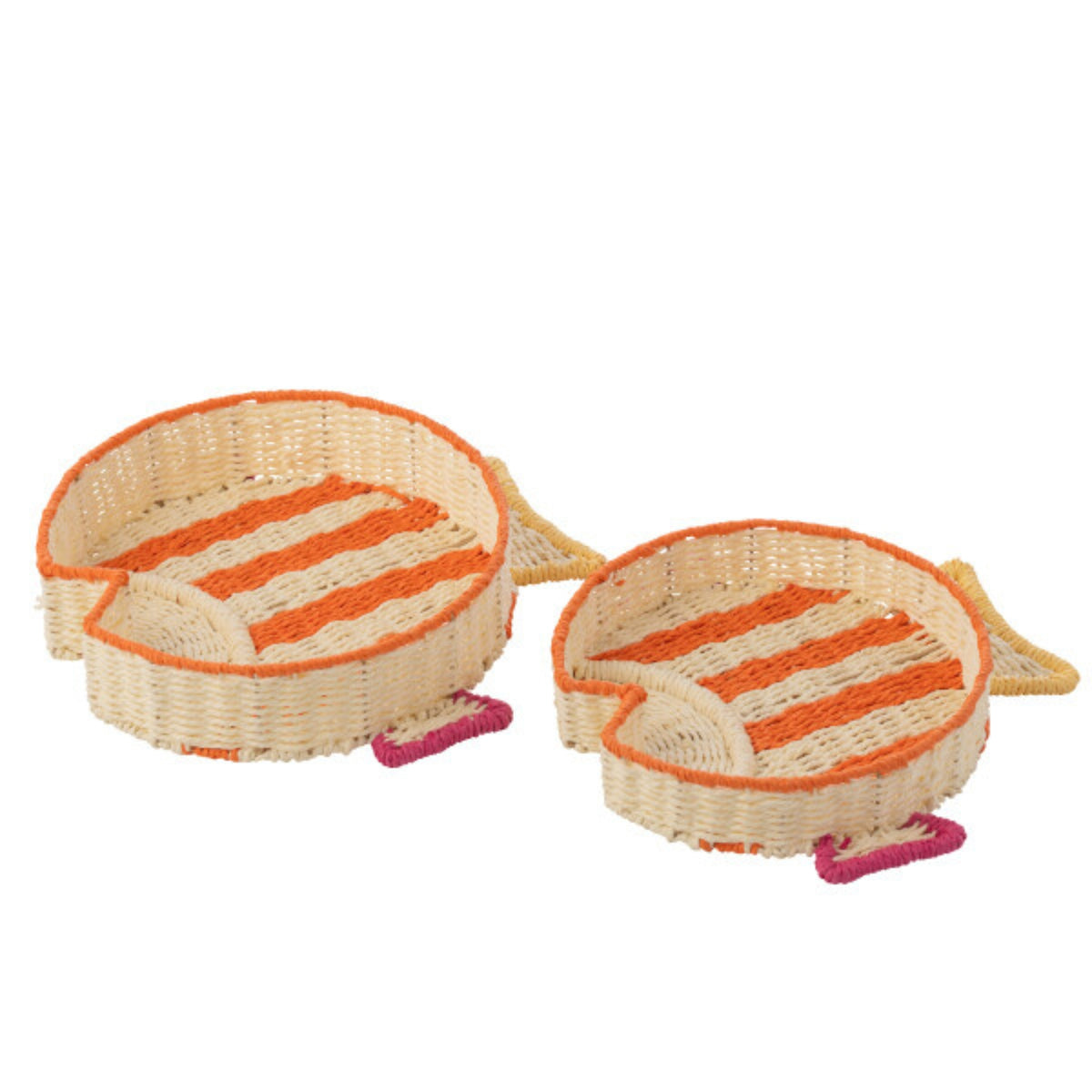 Set di 2 vassoi decorativi a righe con pesce in carta multicolore J-Line
