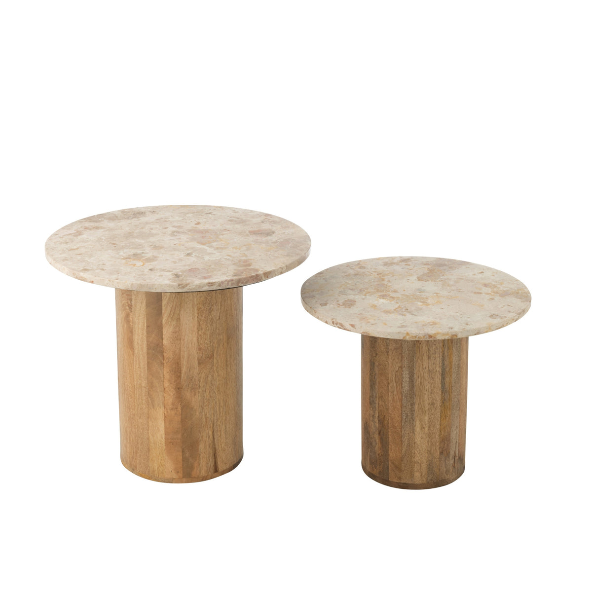 Tavolino rotondo in marmo e legno, beige/marrone, set da 2 J-Line