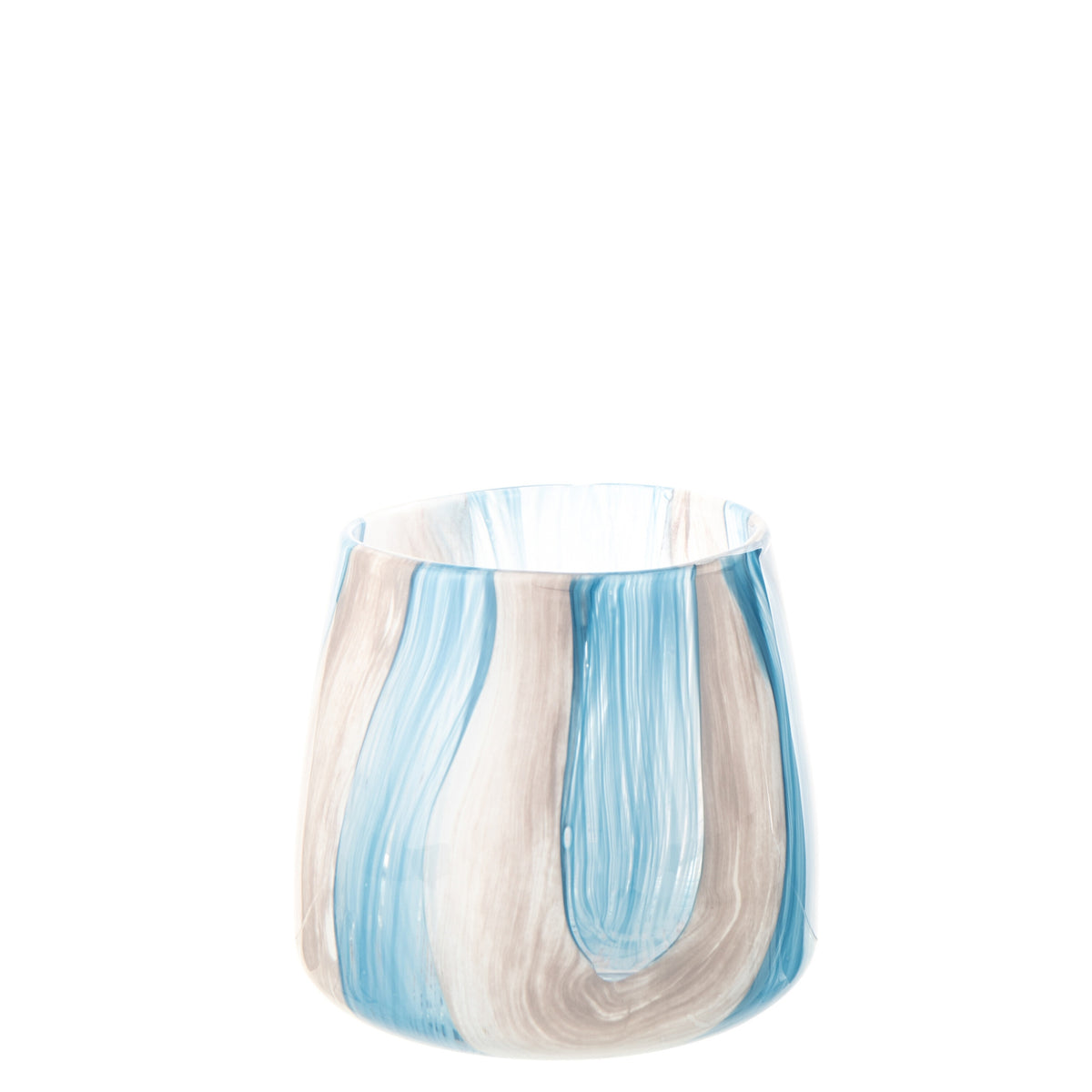 Lanterne a vento in vetro a righe azzurro/bianco, piccola, linea J
