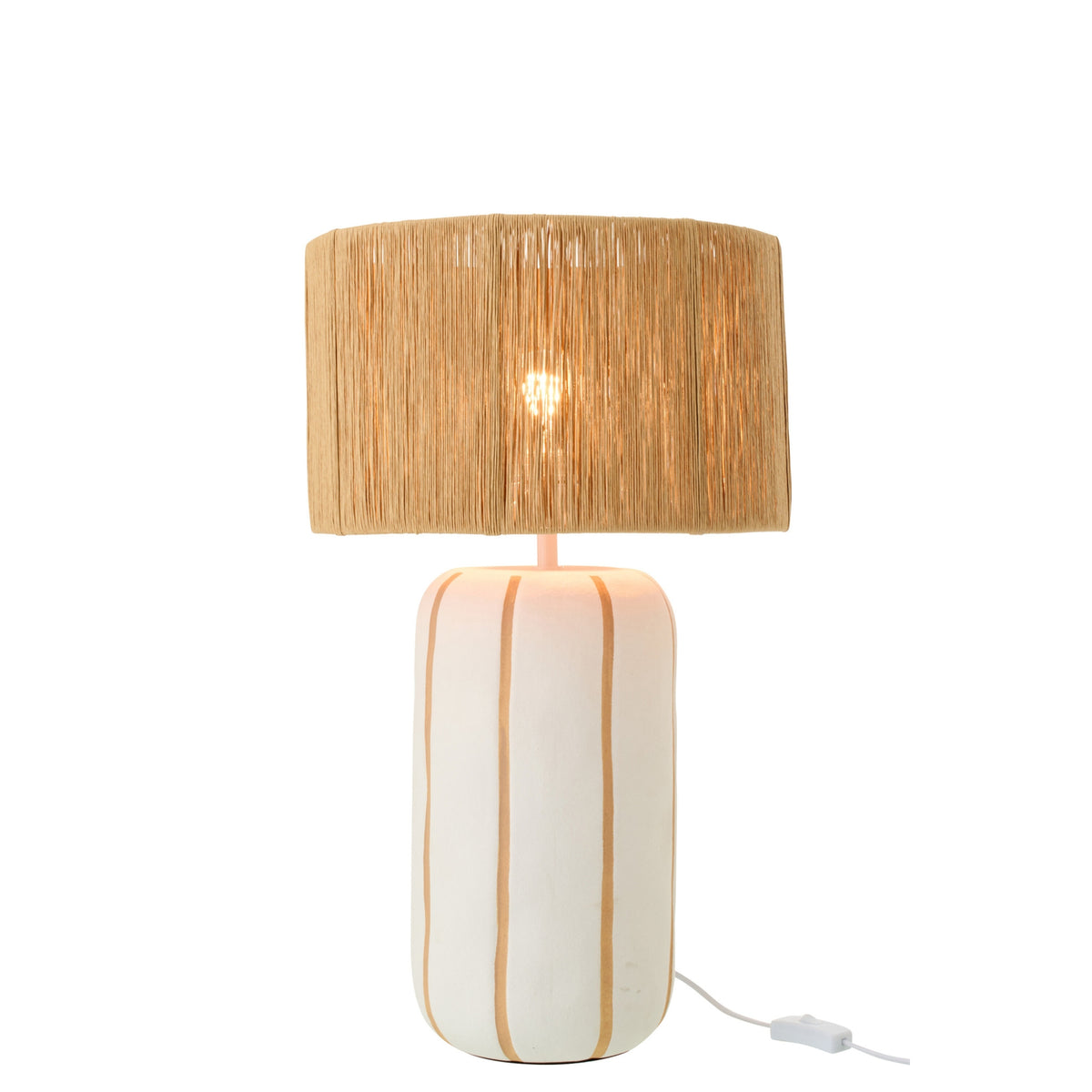 Lampada da tavolo in ceramica a righe naturale/bianca, grande, J-Line