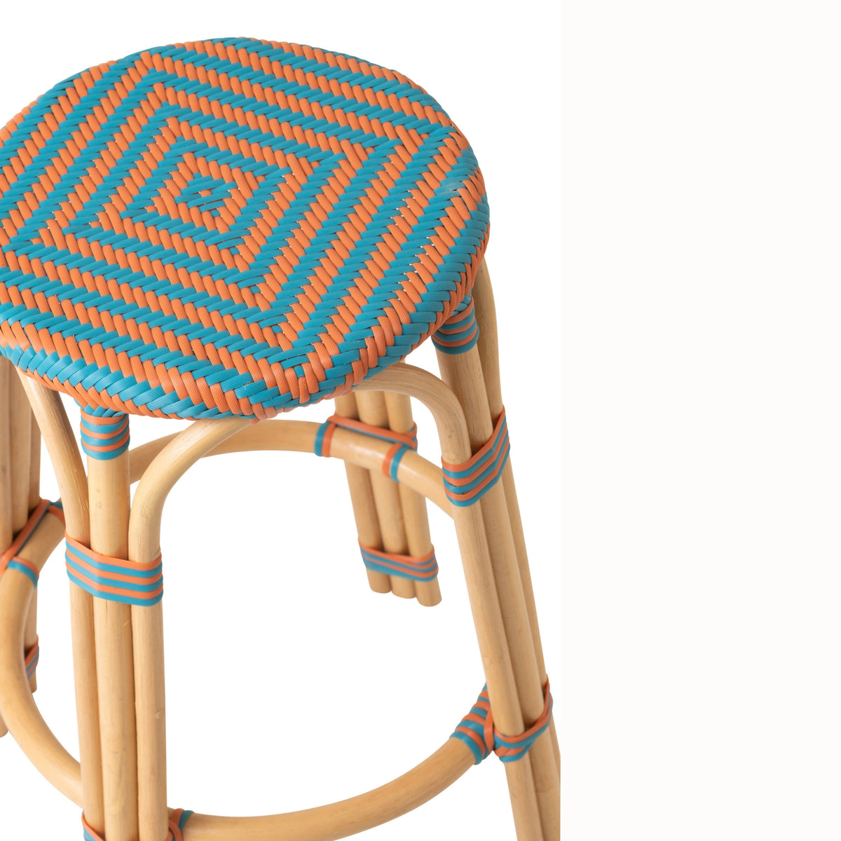 Sgabello da Esterno Geo Rotondo Rattan Arancione/Turchese J-Line