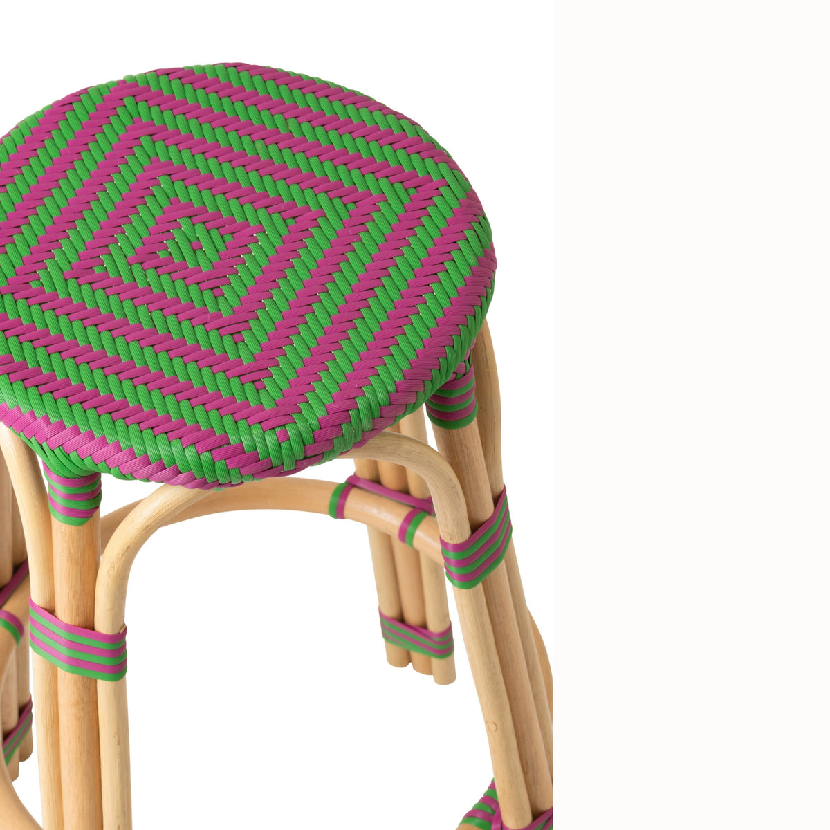 Sgabello da esterno Geo rotondo in rattan rosa/verde J-Line