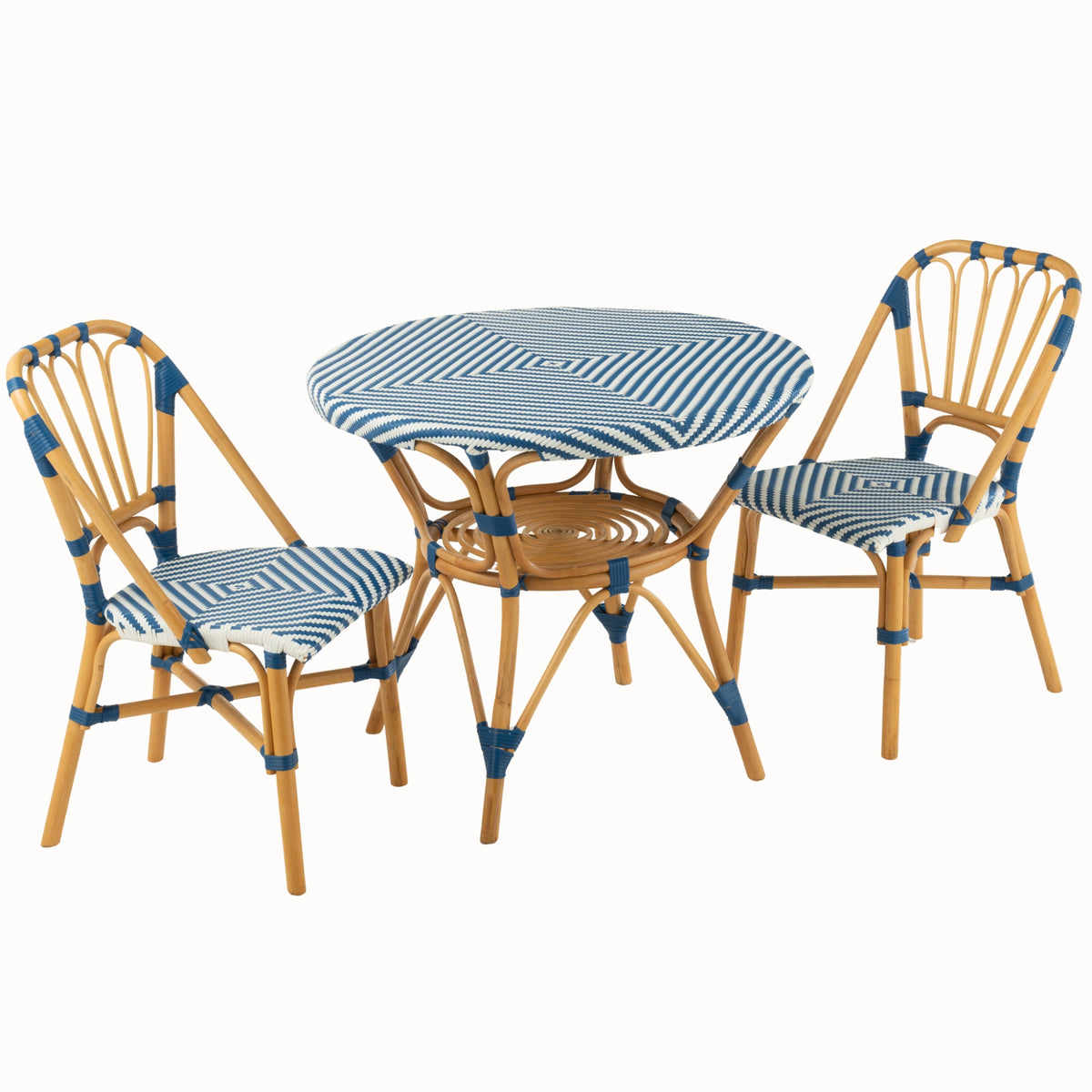 Tavolo da pranzo in rattan blu/bianco J-Line