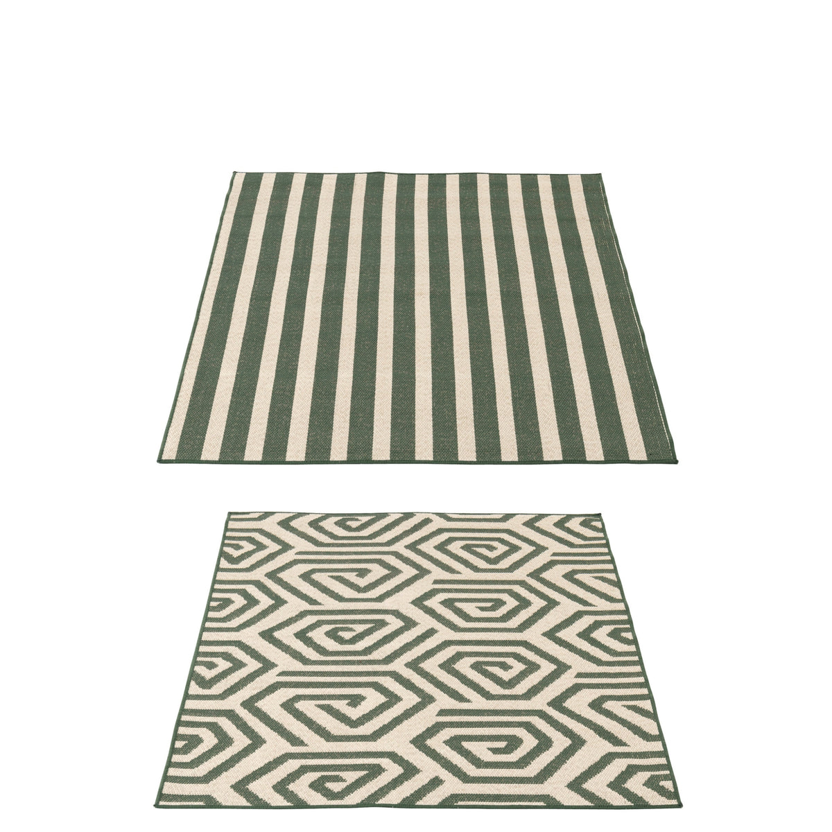 Tappeto da Esterno Righe + Spirali Polipropilene Verde Scuro/Bianco Assortimento da 2