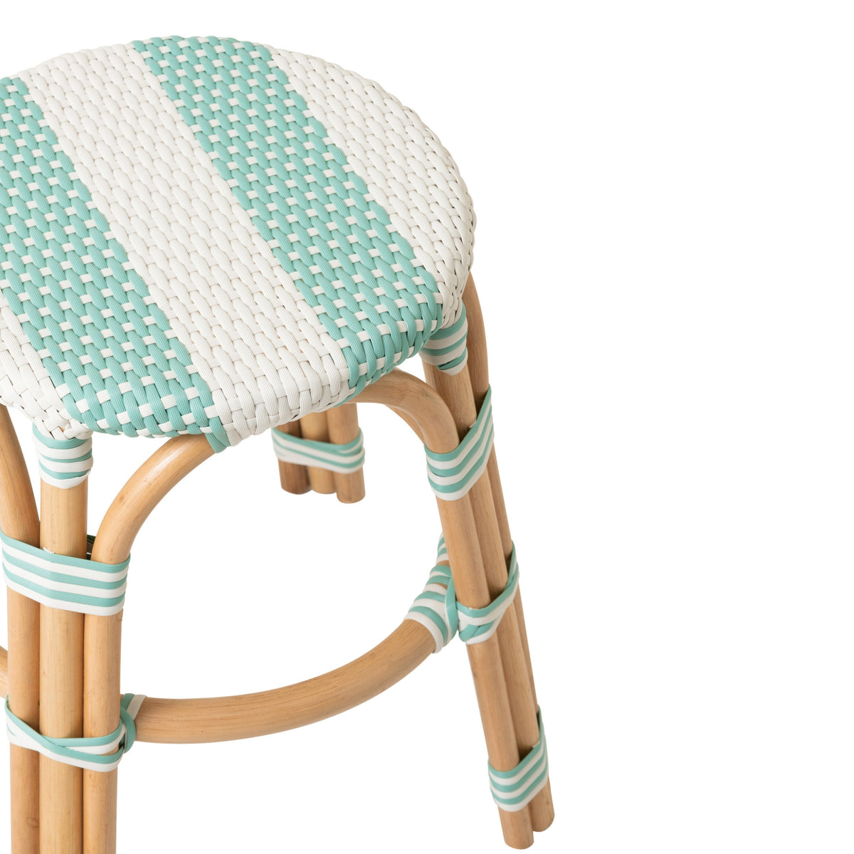 Sgabello in Rattan a Righe Rosso Azzurro Chiaro/Bianco J-Line