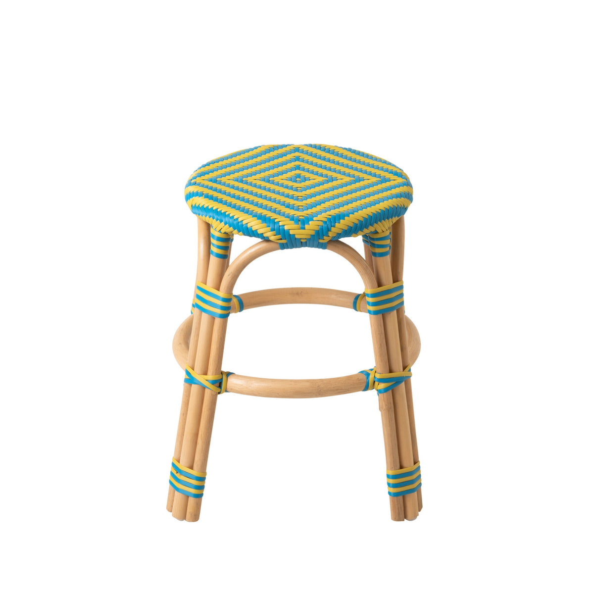 Sgabello da esterno Geo rotondo in rattan giallo/azzurro J-Line