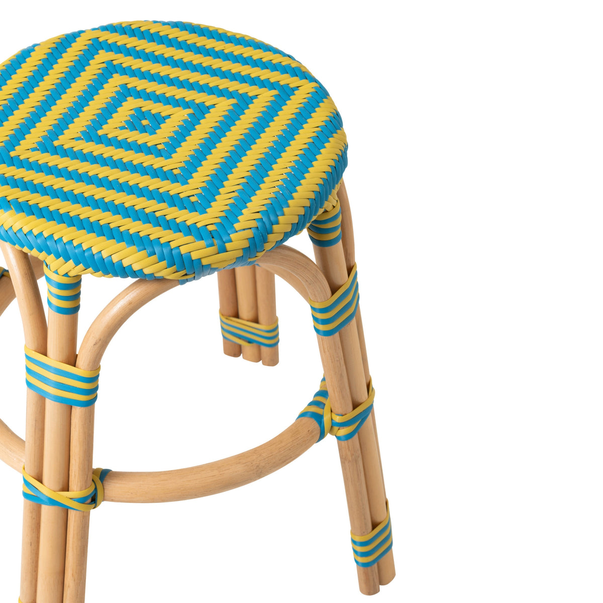 Sgabello da esterno Geo rotondo in rattan giallo/azzurro J-Line