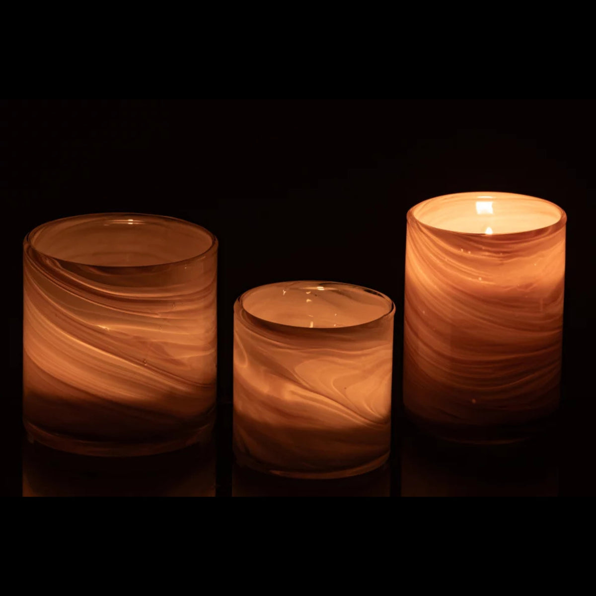 Set di 3 portacandele in vetro effetto marmo beige chiaro/ottone J-Line