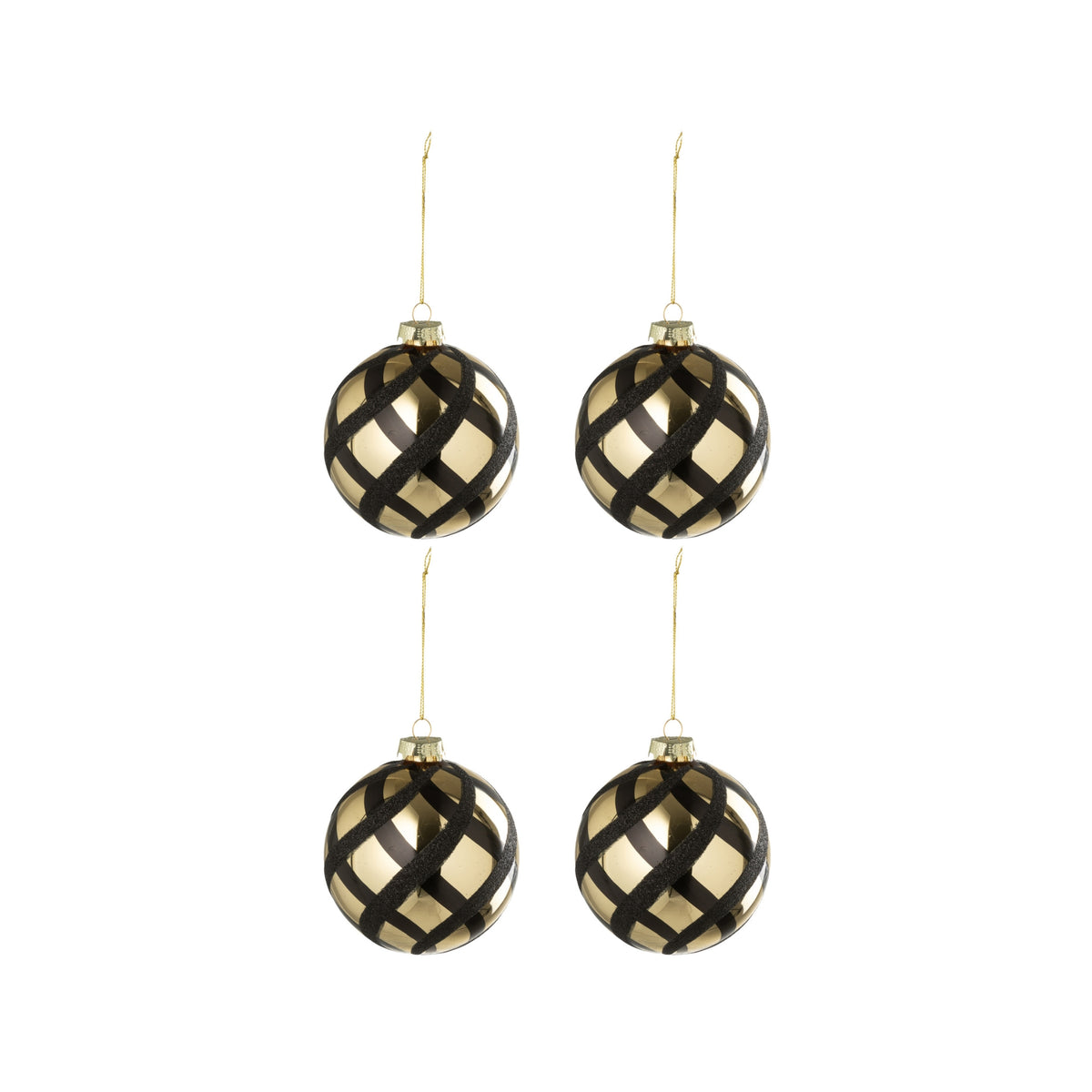 Scatola Da 4 Palline Di Natale In Vetro A Quadretti Color Oro/Nero J-Line