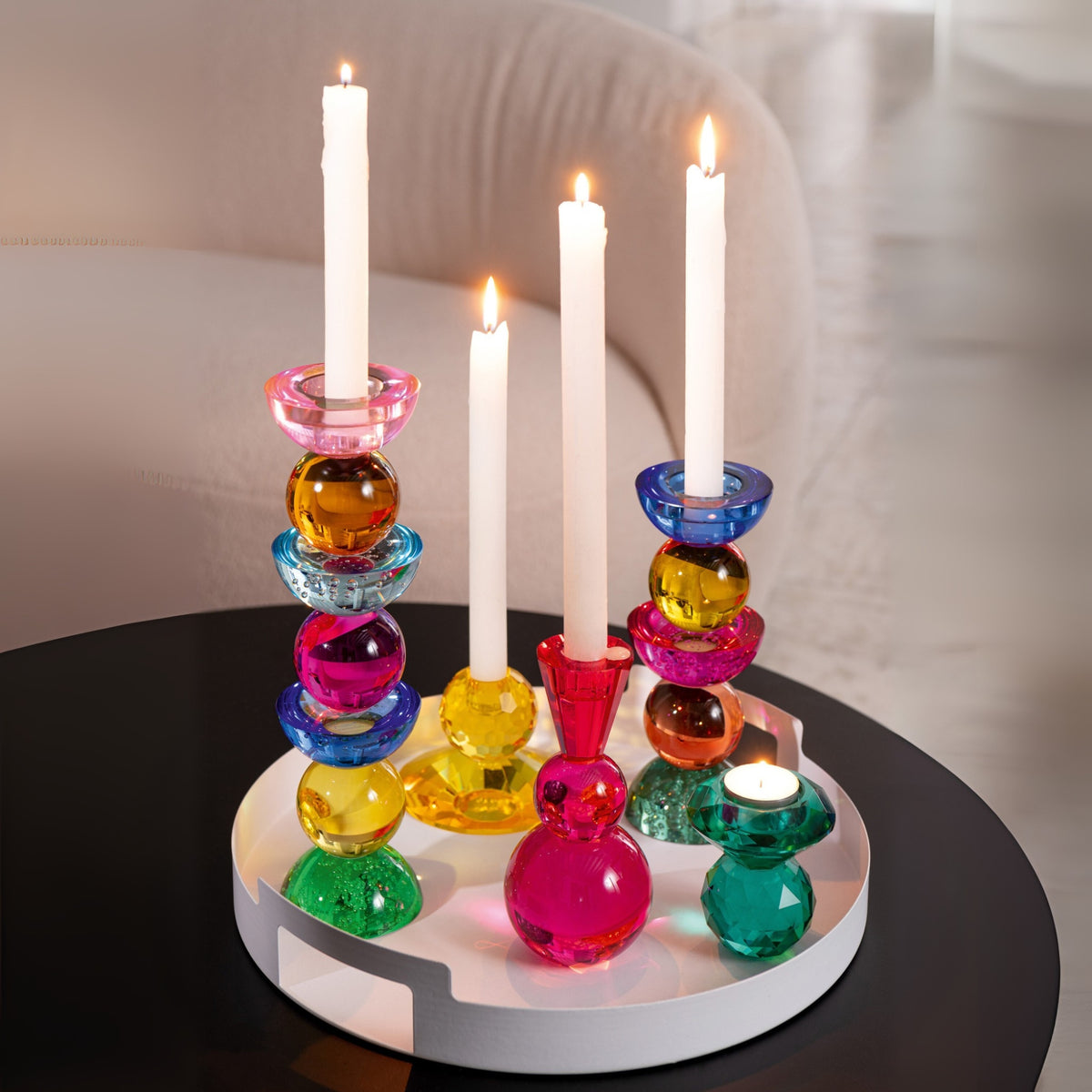 Set di 3 portacandele a sfera in vetro giallo/arancione J-Line