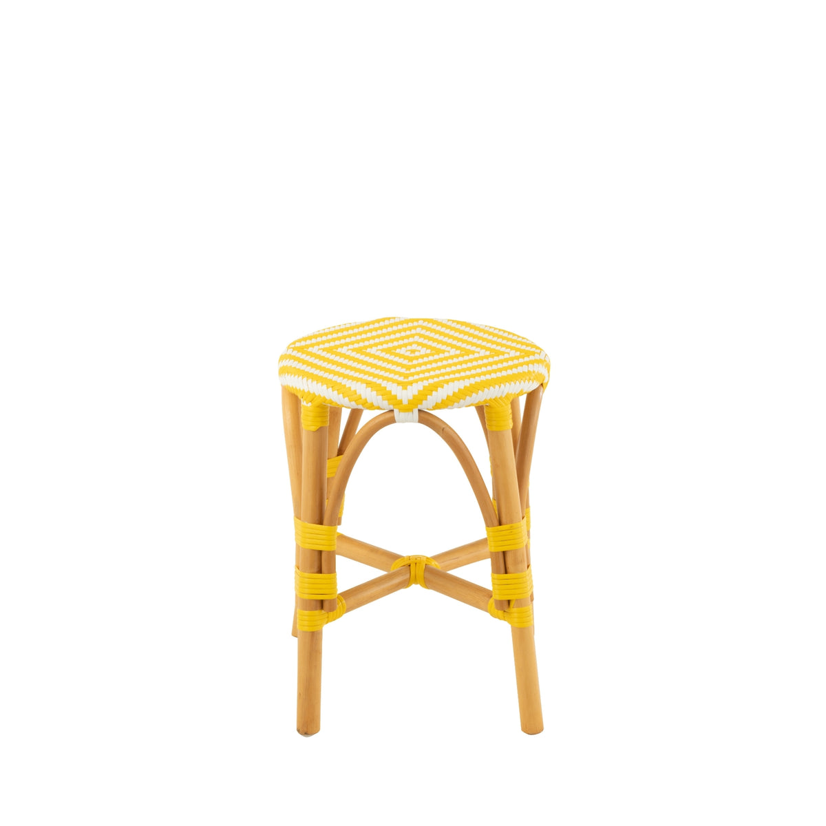 Sgabello da Esterno Geo Rotondo Rattan Giallo/Bianco J-Line