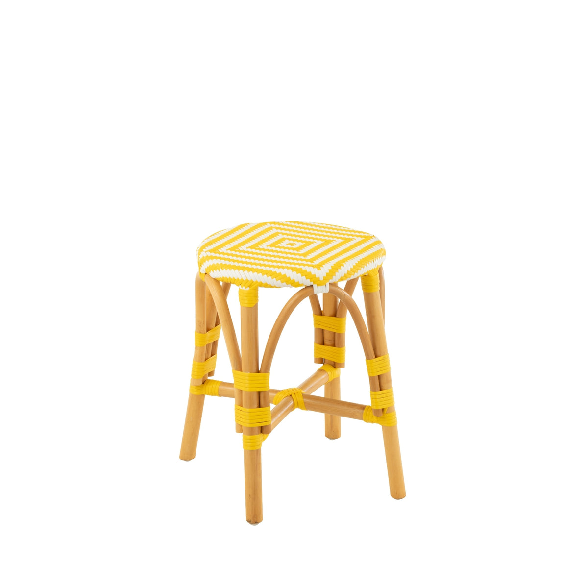 Sgabello da Esterno Geo Rotondo Rattan Giallo/Bianco J-Line