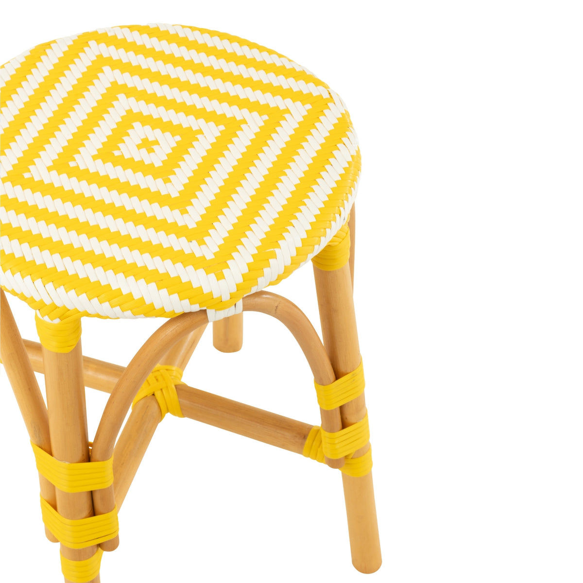 Sgabello da Esterno Geo Rotondo Rattan Giallo/Bianco J-Line